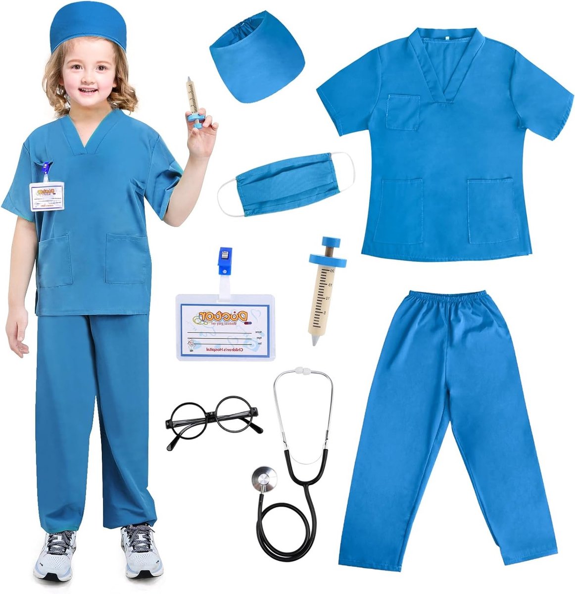 Set van 8 Kinder Dokters Kostuums met Stethoscoop - Rollenspel Speelgoed voor Jongens en Meisjes van 3 tot 10 Jaar, Medische Spellen, Creatief Spel