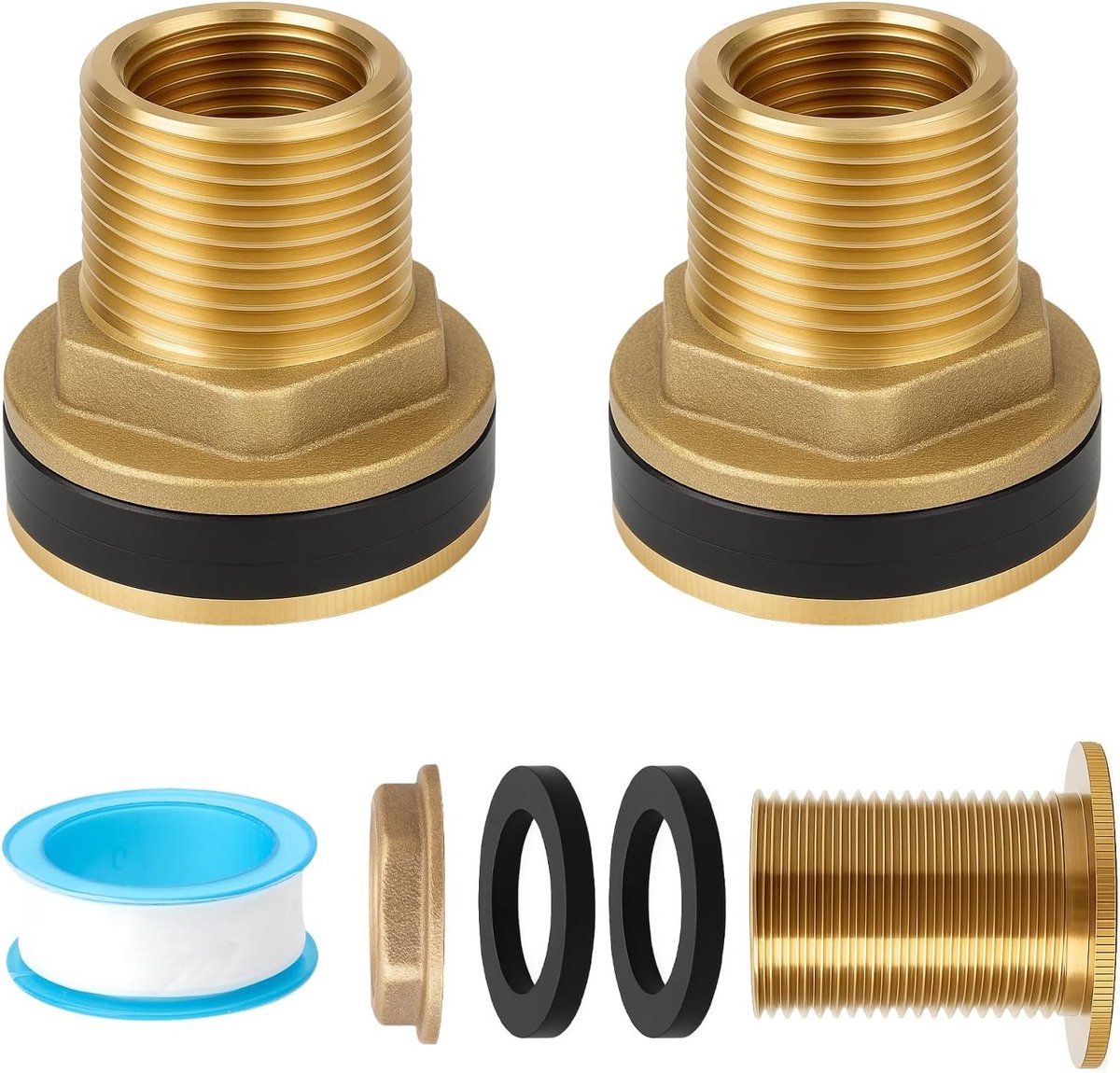 2 Stuks Regenwateropvang Container met Messing Schroefdraad 3/4 Inch Mannelijk x 1/2 Inch Vrouwelijk voor Wateropslag, Taps en Vaten met Teflon Tape