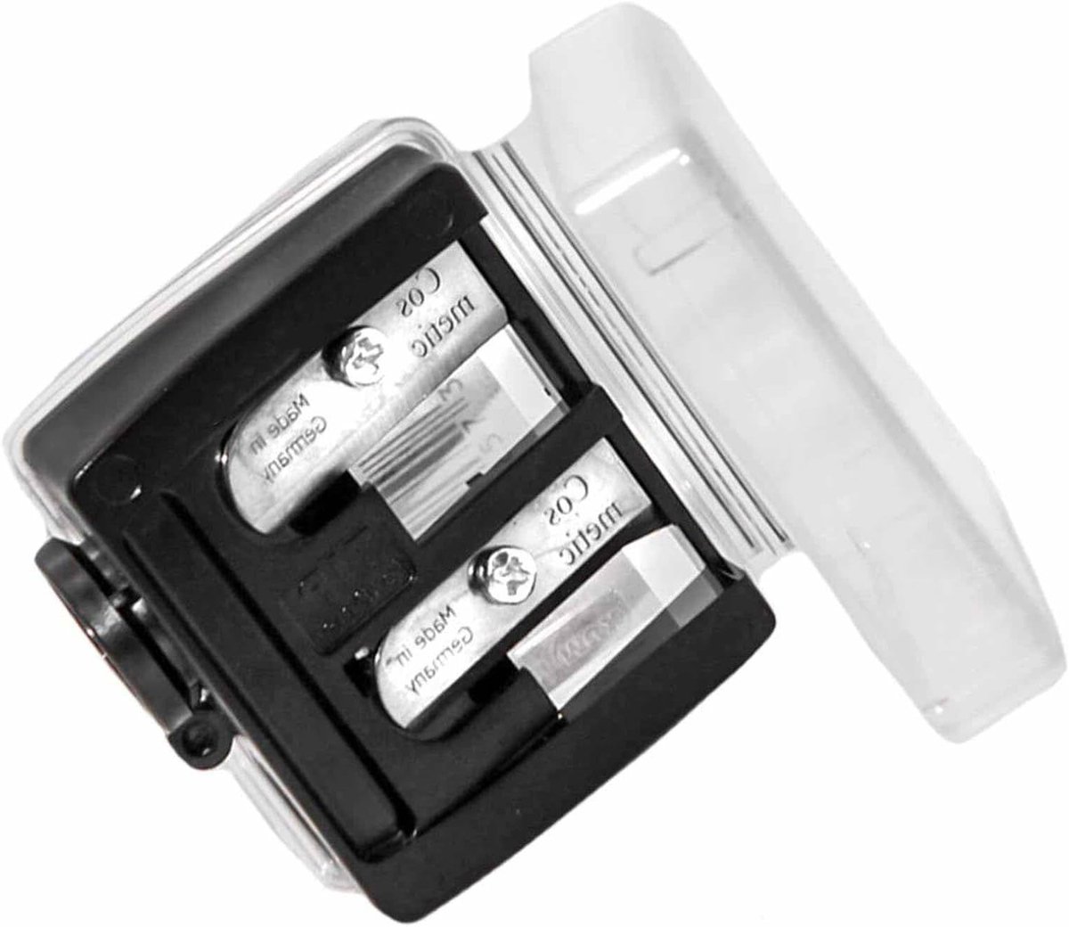 3-in-1 Cosmetische Puntenslijper met Deksel, RVS Mes, Verstelbare Grootte voor Lippenpotloden, Eyeliners en Oogpotloden