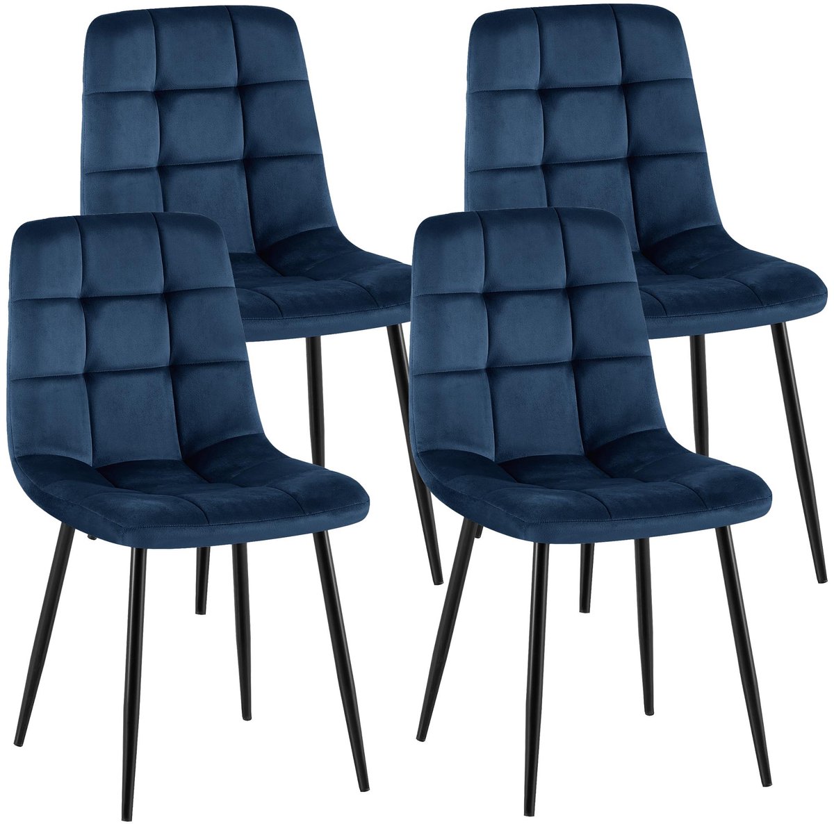 CLP Antibes Set van 4 Eetkamerstoelen - Zonder armleuning - Metaal frame - Velvet - Fluweel/donkerblauw