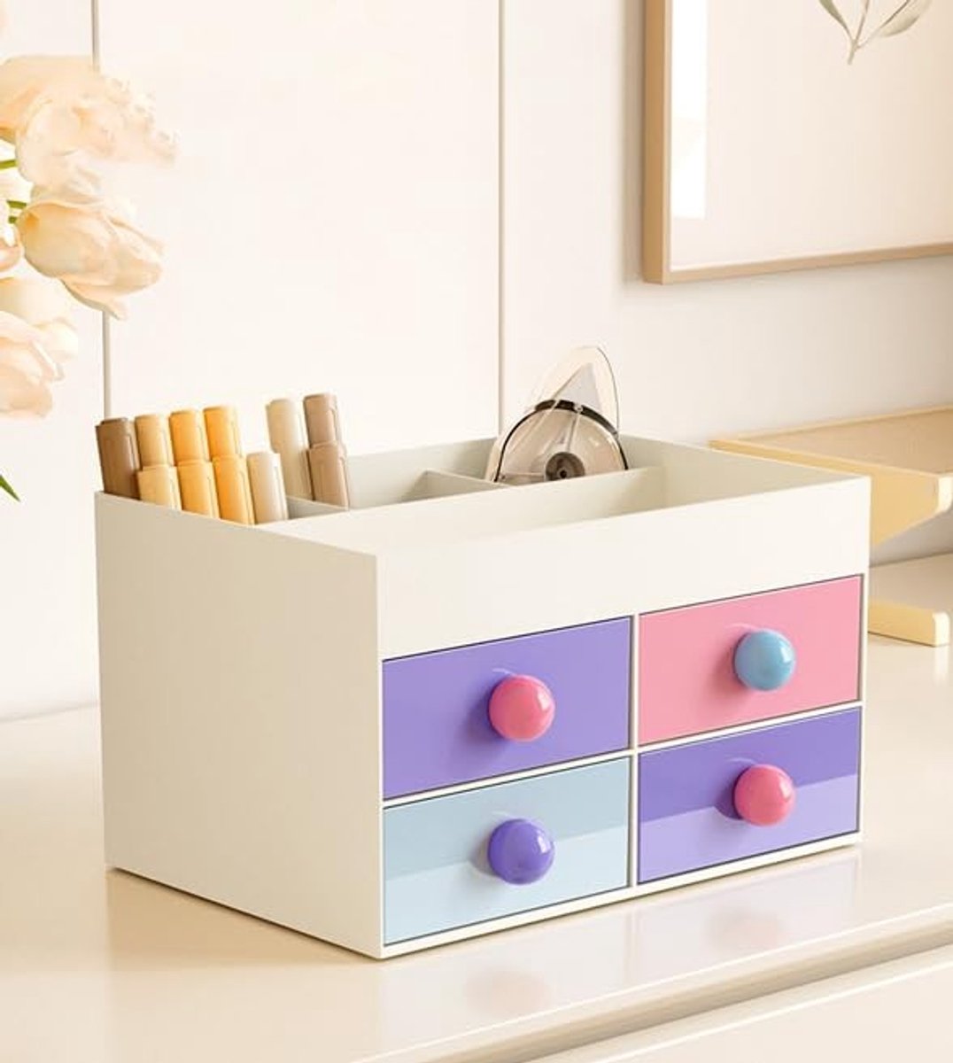 Dailygoods- Bureau-Organizer 8 Vakken - Multifunctionele Pennenhouder - Bureau met Lade - Tafelorganizer - Pennenkoker - Kunststof
