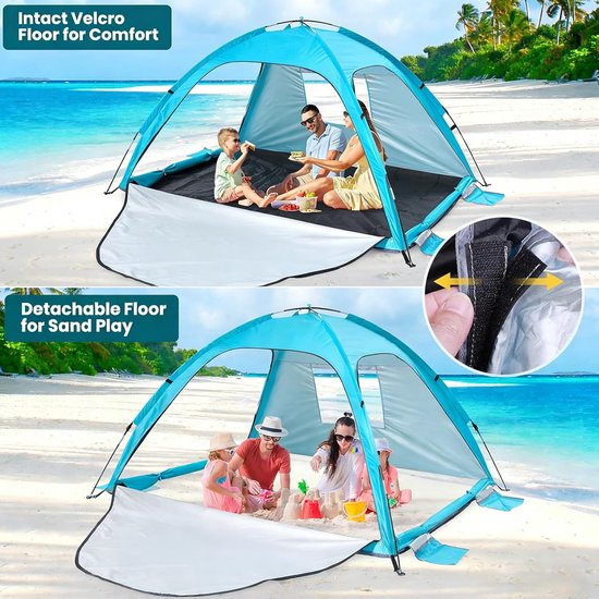 Ruime strandtent met UV-bescherming voor 4 personen, ventilatie en meerdere ingangen van Merkloos — afbeelding 4