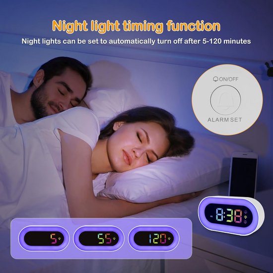 Digitale Wekker - Kinderwekker Nachtlampje - Wakker Worden - RGB Verlichting - 2500mAh Batterij - Wit — afbeelding 3