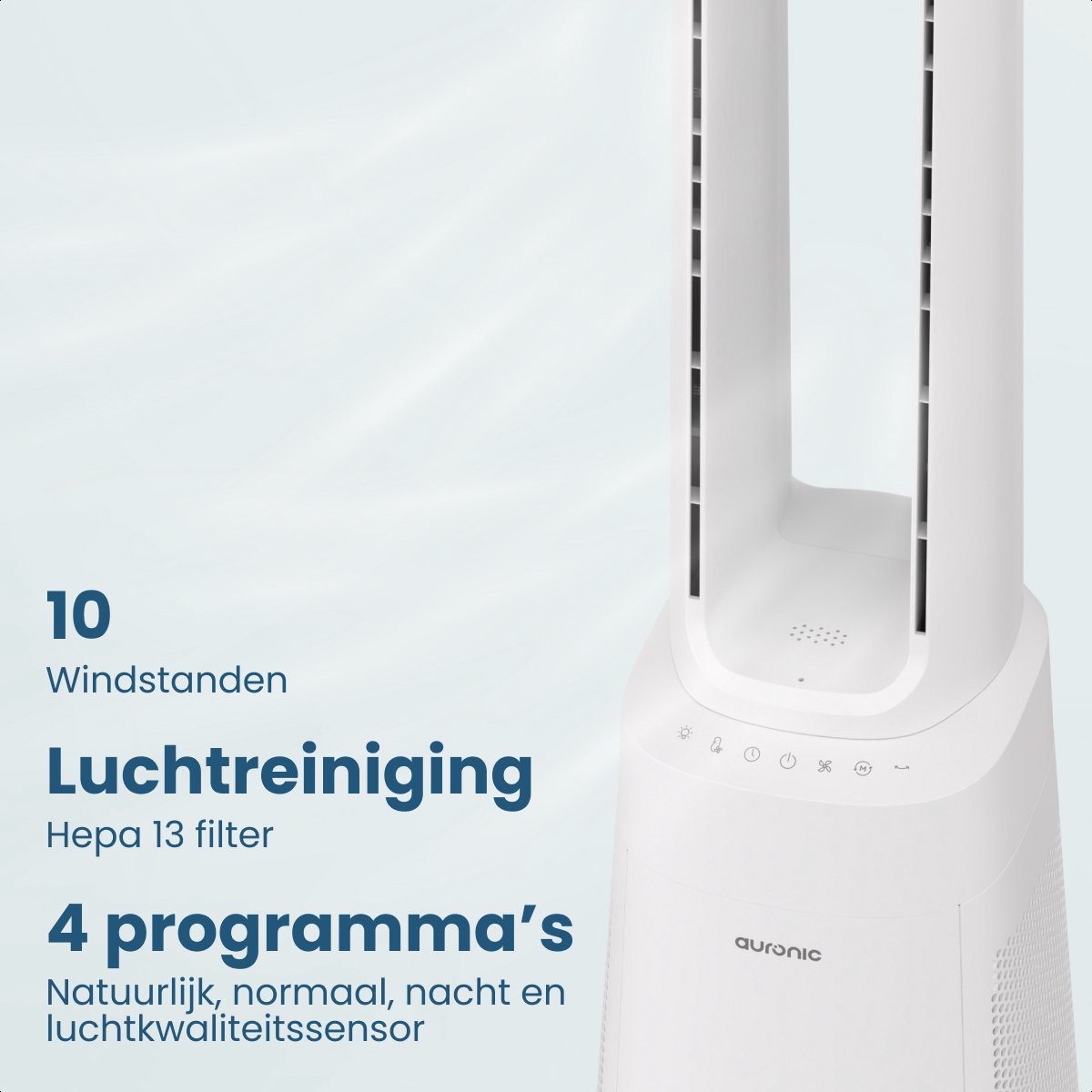 Auronic Torenventilator - Bladeless Model 2 in 1 - Luchtreiniger met HEPA-filter - Ventilator - 10 Standen - Afstandsbediening - 105 cm - Wit — afbeelding 3