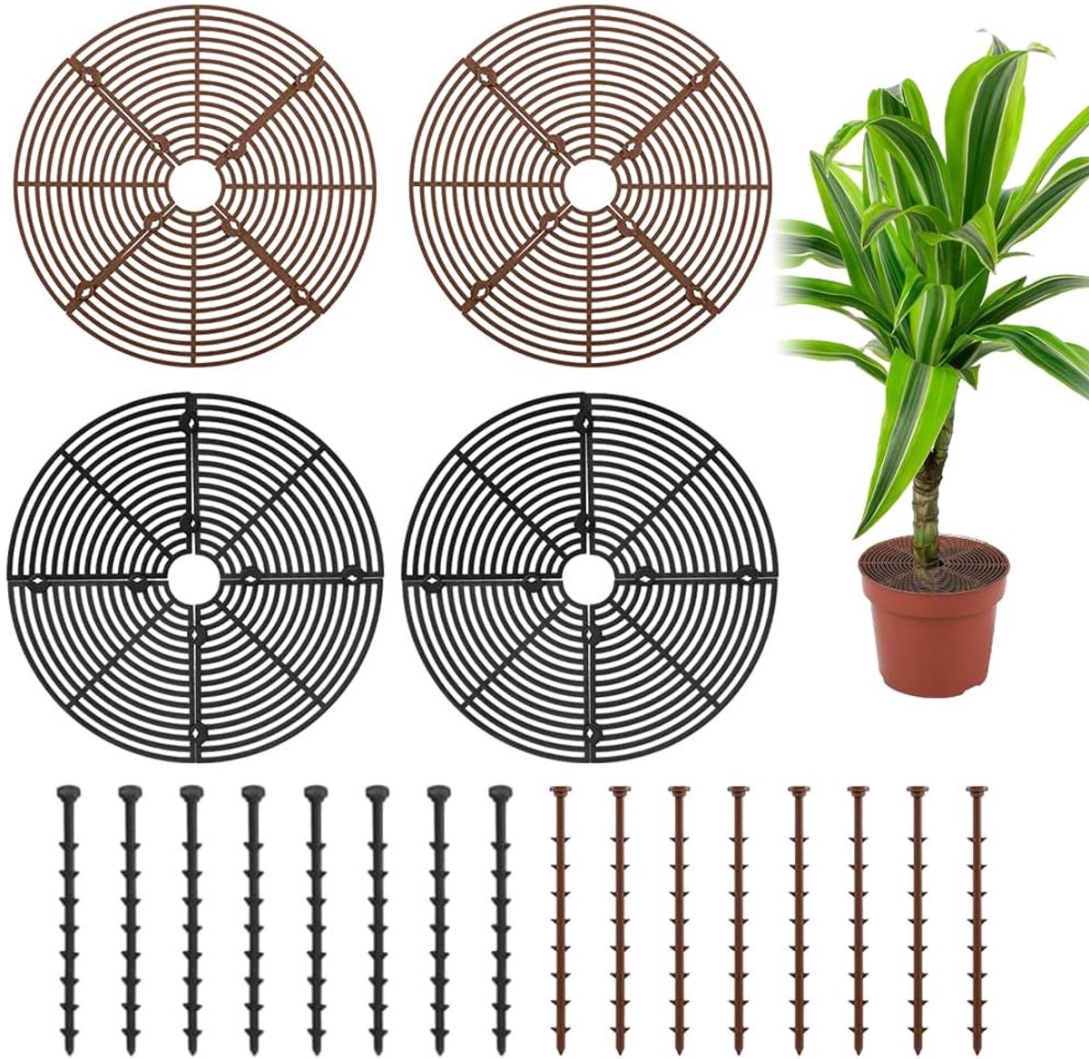 Dailygoods- Beschermrooster 30 cm - Plantenbescherming - Antislip Houder - Snijbaar Design - Ventilatie - Stabiliserende Nagels - Bloempotbescherming