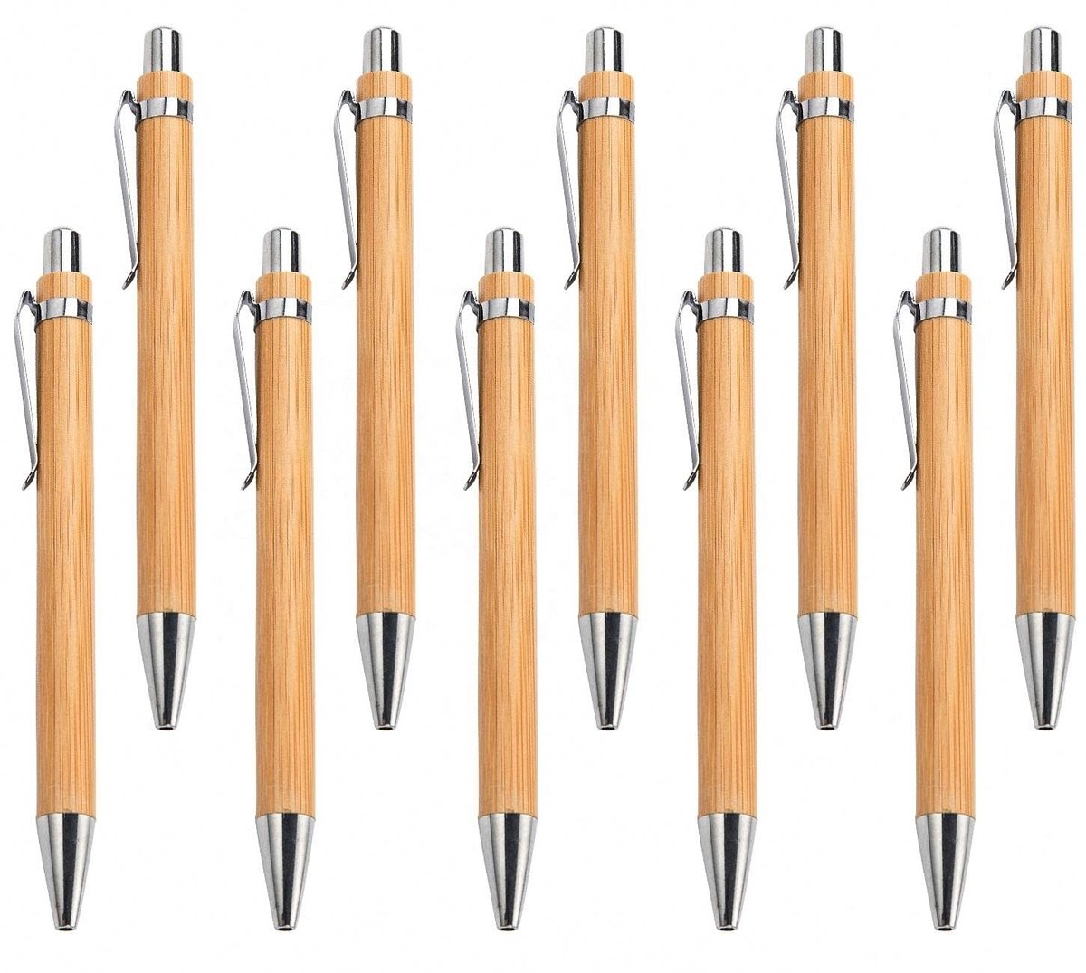 Dailygoods- Balpen Set 10 Stuks - Houten Balpen - Milieuvriendelijk Bamboehout - Cadeau voor Studenten - Lichtgewicht - Zwarte Vulling - Schrijfpennen