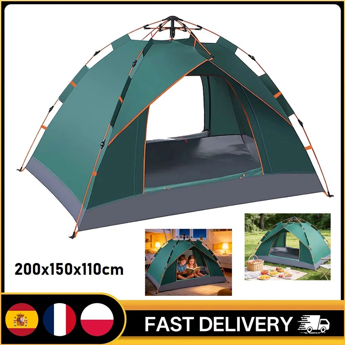 Dailygoods Opvouwbare kampeertent voor buiten, 2 personen, draagbaar, waterdicht, zonbestendig, automatische, eenvoudige