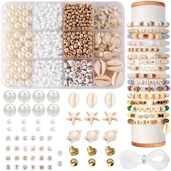 Ensemble de perles - bracelets à fabriquer pour filles - 1042 pièces - DIY Création de bijoux - Perles rocailles - Perles lettres - Boîte de perles - Ensemble de perles polymère - loisirs créatifs pour filles