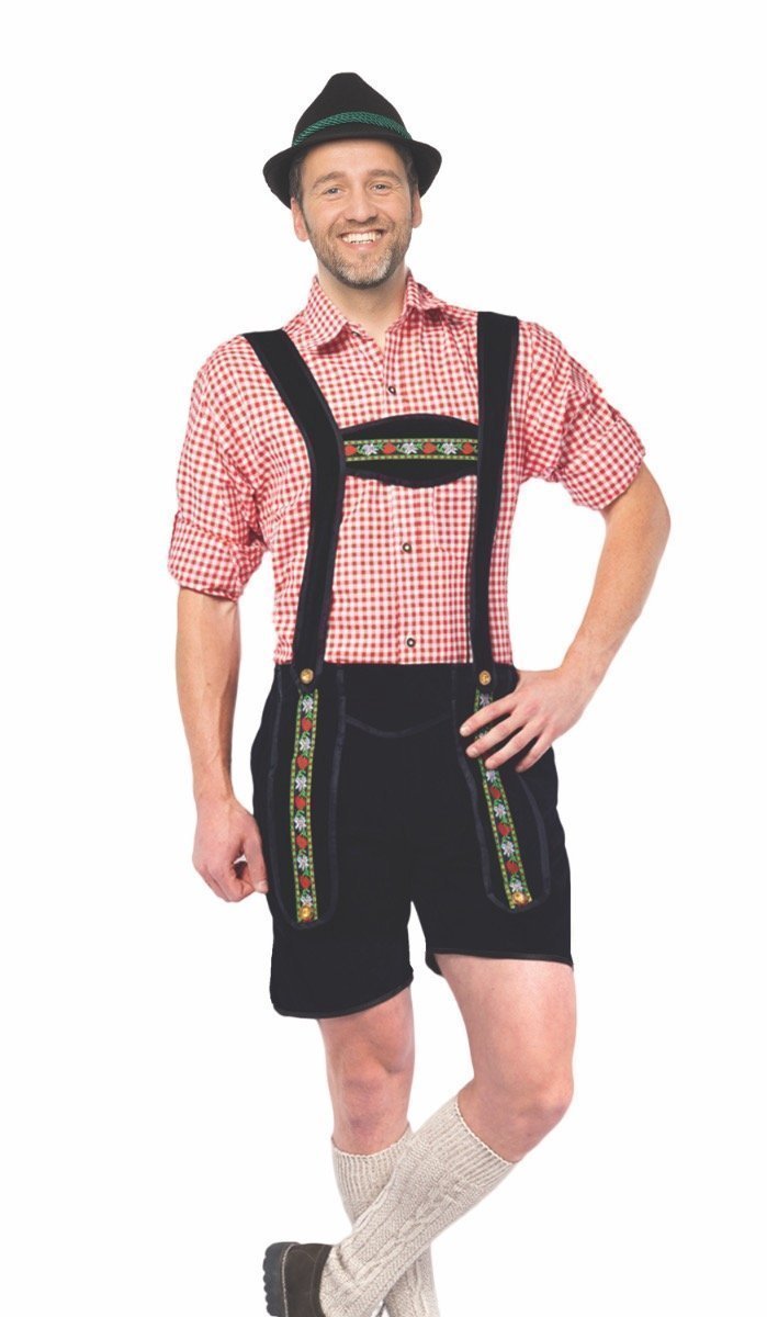 Partychimp Voordelige korte Lederhose Man Johann Oktoberfest Heren Lederhosen Man Carnavalskleding Heren Carnaval - Polyester - zwart - Maat 3XL