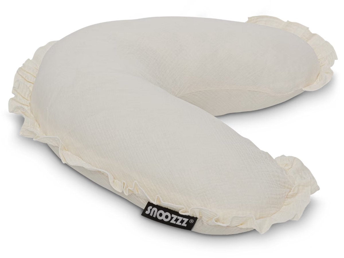 Snoozzz Voedingskussenhoes Small - Hoes voor voedingskussen zwangerschapskussen - 125 cm - Zachte teddy met katoen - Champagne Ruffles