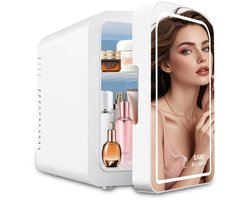 EAFC Skincare Fridge - Mini Koelkast - Make-up Koelkast met Spiegel - Beauty Fridge met Spiegel en 3 Standen Ledverlichting - Draagbare koeler Warmer - Thuisauto Dubbel gebruik - 6 Liter - Wit