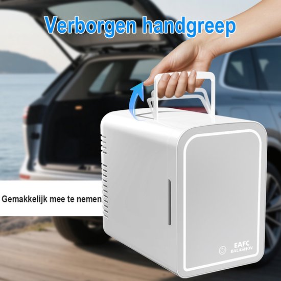 EAFC Skincare Fridge - Mini Koelkast - Make-up Koelkast met Spiegel - Beauty Fridge met Spiegel en 3 Standen Ledverlichting - Draagbare koeler Warmer - Thuisauto Dubbel gebruik - 6 Liter - Wit van eafc — afbeelding 4