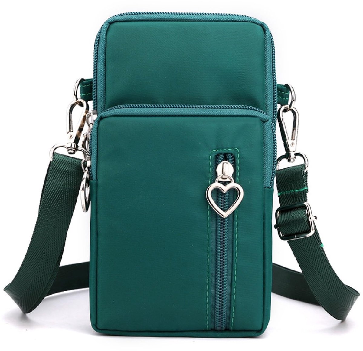 VLEMICO - Mobiele Telefoon Schoudertas - Nylon Crossbody Tas met Hoofdtelefoon Ingang - Groen - Draagtas - Handig - Smartphone Accessoire