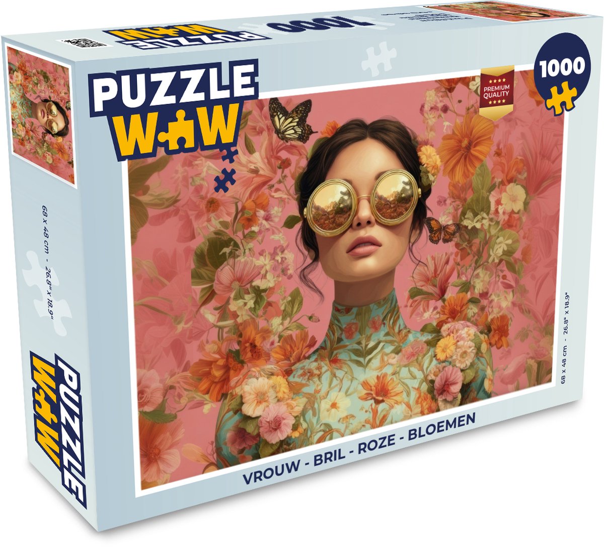 Puzzel Vrouw - Bril - Roze - Bloemen - Legpuzzel - Puzzel 1000 stukjes volwassenen