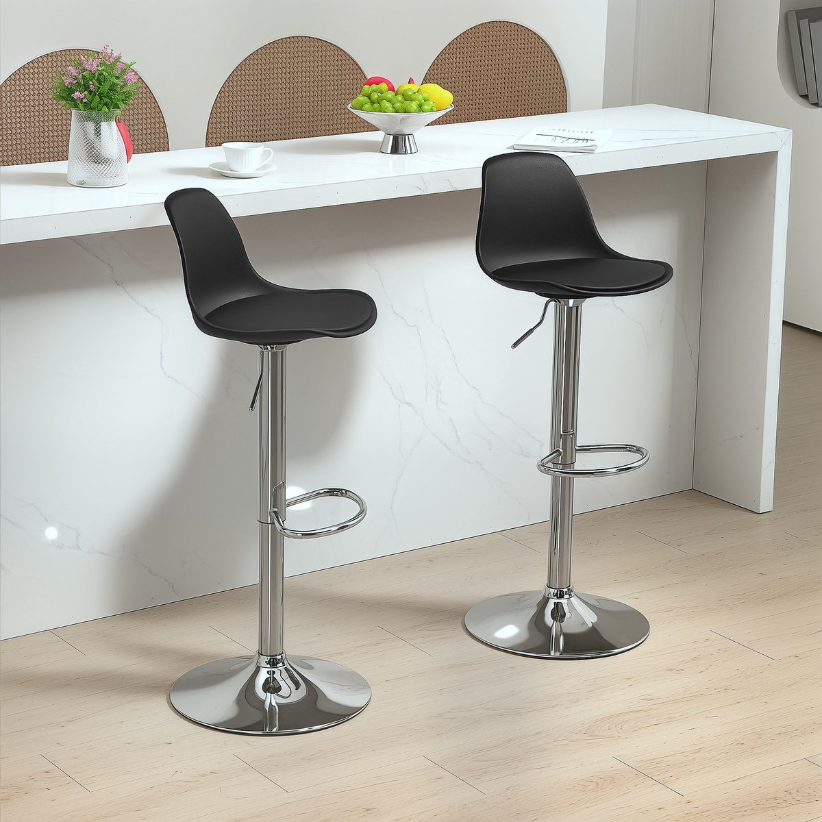 MODFU Barkrukken Set Van 2 - Verstelbaar En Draaibaar - Modern - Metalen Onderstel - Zwart - 42 x 38 x 82-104 cm