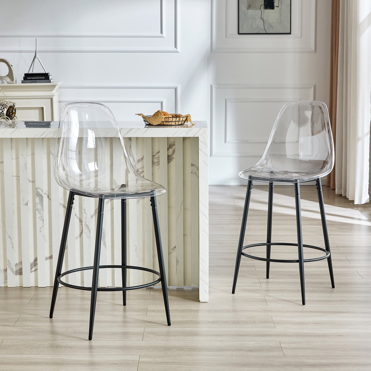 MODFU Barstoelen Set Van 2 - Transparante Rugleuning - Zwart Metalen Onderstel - Modern - Metaal En Kunststof - Zwart Transparant Zwart, transparant