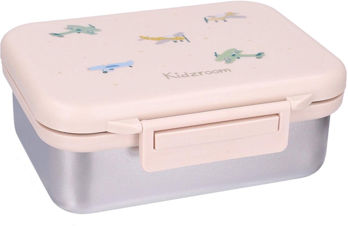 Kidzroom Small Talk Broodtrommel - RVS lunchbox kinderen - Incl. divider - 1,8 liter - Beige