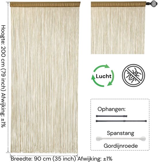 Kralengordijn Macramé Deur - 90x200 cm - Handgemaakt Vliegengordijn met Houten Kralen - Retro Boho Deurgordijn voor Slaapkamer, Woonkamer & Terras — afbeelding 4