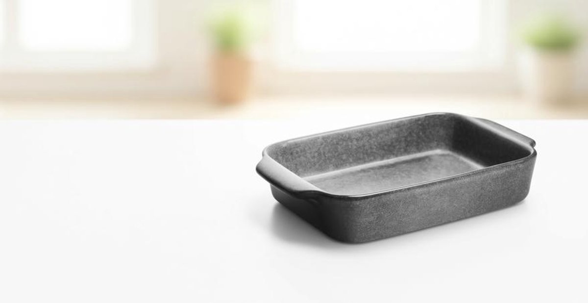 ElleMooi Ovenschaal aardewerk grijs gemêleerd 26 x 18 cm - handgemaakt, hittebestendig tot 250°C