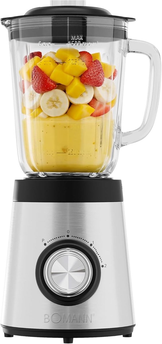 Staande Mixer - Blender 700W - Smoothiemaker 1,5L - BPA-vrij - Massief Glazen Kan - 4-voudig RVS Mes - Ice Crush Functie - 3 Snelheden - Turbofunctie - Deksel met Vulopening - UM 6084 CB