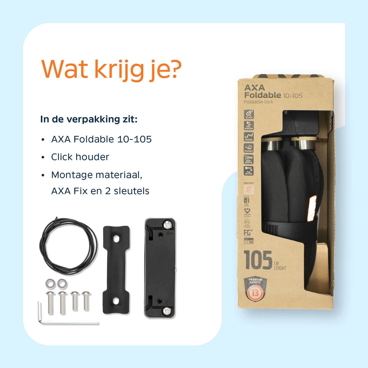 AXA Foldable 10-105 ART 2 Vouwslot – Fietsslot met keurmerk – Sterk slot voor elektrische fiets, fatbike en bakfiets – Inclusief houder en Sleutelservice – 105 cm – foto 2