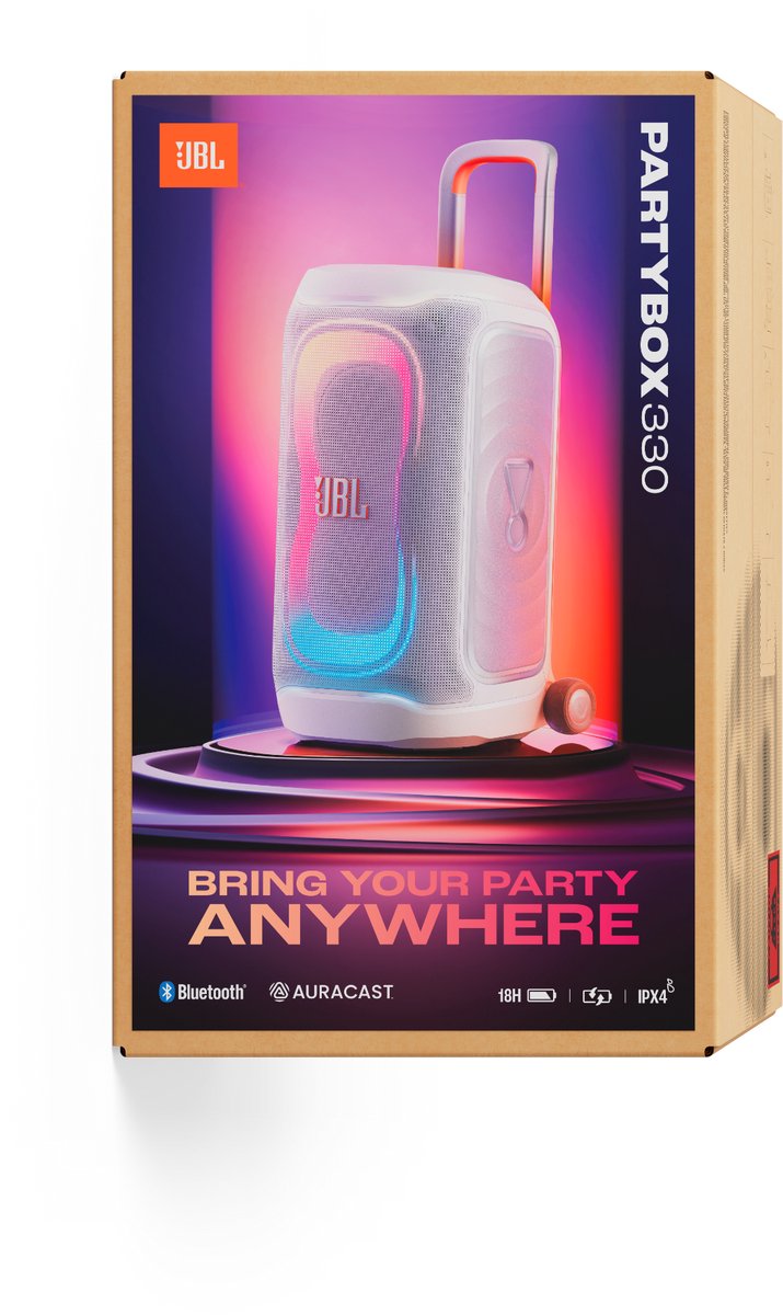 JBL PartyBox 330 - NIEUW - Draadloze Bluetooth Party Speaker – Op Wielen – Uitschuifbare Handgreep - Spatwaterdicht - LED verlichting - 18 uur - Wit thumbnail 6