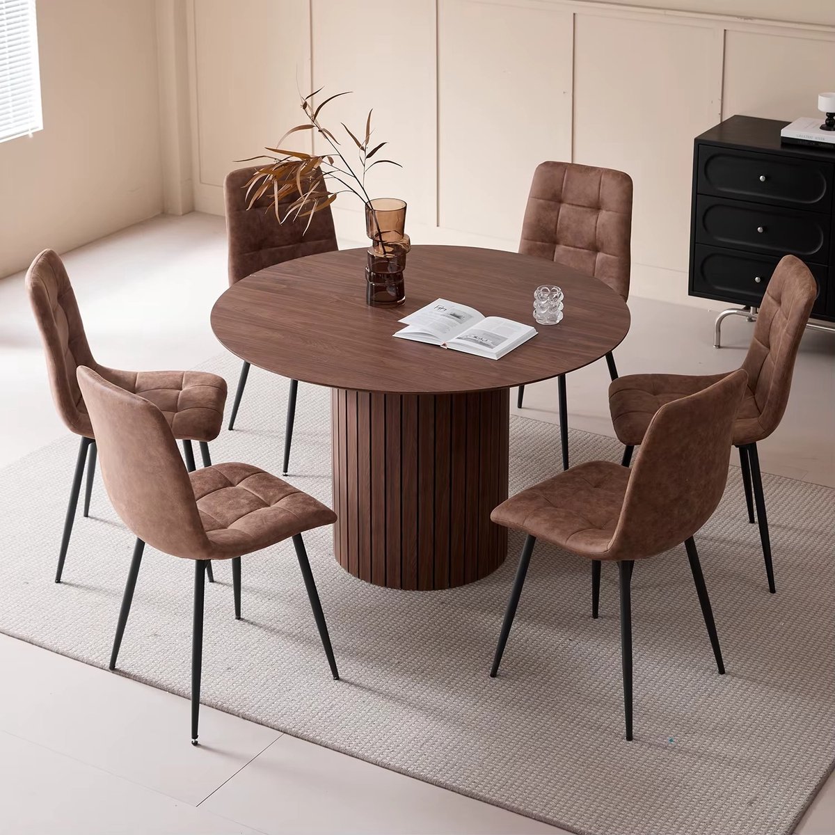CreateEcom ronde eettafel - keukentafel - eetkamertafel - Tafel - Scandinavische stijl - Japandi - 4 tot 6 personen - massief hout - bruin - 120 cm