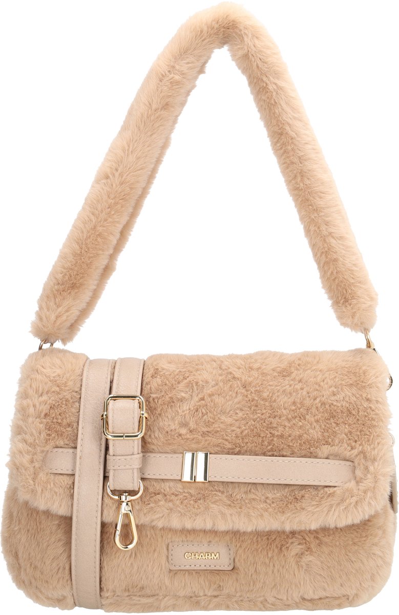 Charm London Stockholm Schoudertas - Fur - Bont Tas - Overslagtas - Verstelbare Schouderband - Bag Charm - Dames - Crossbody - Lichttaupe