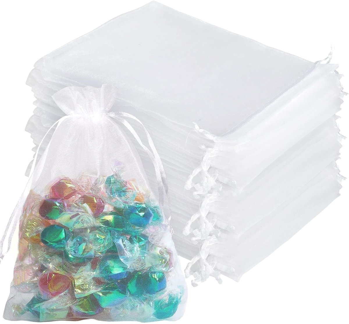 Dailygoods- Geschenkzakjes 100 stuks - Organza - Sieraden zakjes - Snoepzakken - Gunstzakjes - Trekkoordontwerp - 13 x 18 cm - Sieradenzakjes