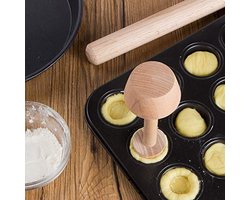 Dailygoods- Tamper Dubbelzijdig - Houten Bakgereedschap - Eiertaartstamper - 14x4,7 cm - Ergonomisch Ontwerp - Veilig voor Voedsel - Bakvorm