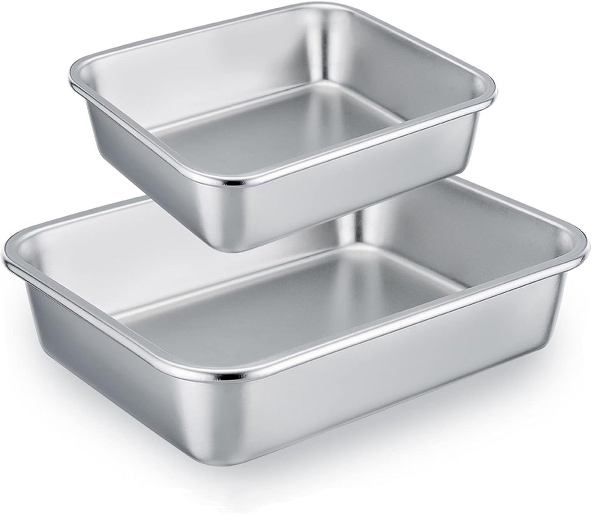 Ovenschaal Set - Bakvorm Rechthoekig - Bakken en Braden - Roestvrij Staal - Set van 2 - Zilver