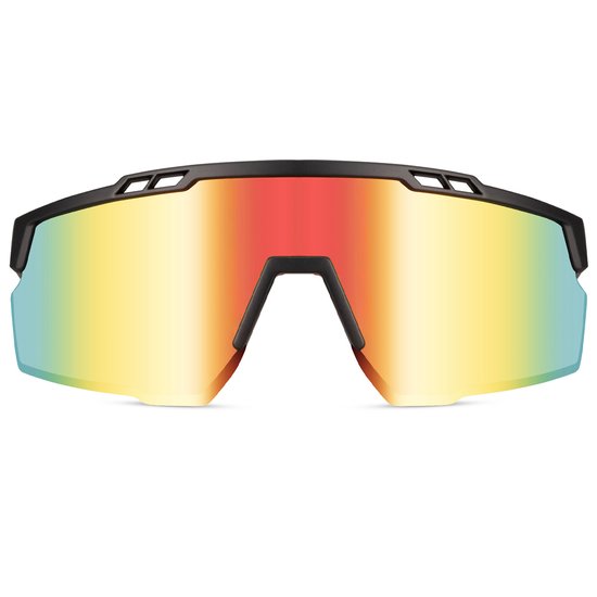 Zonnebril - Fiets - Sport - Festival bril - Rave - Voor heren en dames - Semi randloos - Wit met oranje pootjes - Multicolor spiegelglas — afbeelding 2