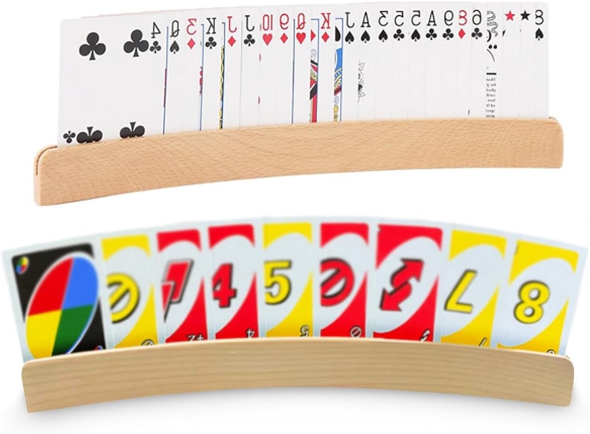 2 Kaartenhouders voor Kinderen, Speelkaarten Houder, Houten Kaartenhouder, Handenvrije Pokerstand voor Kinderen en Volwassenen, Geschikt voor Senioren en Gehandicapten, 33 cm