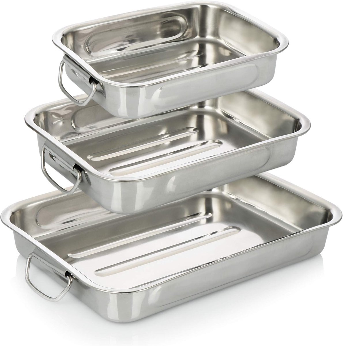 Braad- en bakpannen - Ovenschalen set - Koken en bakken - Roestvrij staal - 3 maten - Zilver