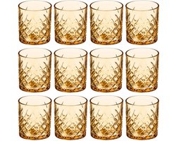 Vivalto Drinkglazen Fantasy - 12x stuks - 350 ml - glas - amber transparant - waterglazen