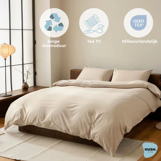 HUSH Living Dekbedovertrek - 100% katoen - 144TC - soepel en ademend - 240x220+20cm - zand — afbeelding 2