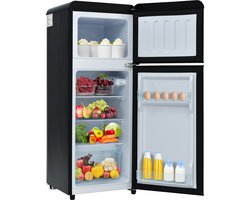 Compacte Retro Koelkast - Vrijstaande Koel-Vriescombinatie - Tweedeurs met Vriesvak - LED Verlichting - 92 Liter - Kantoor en Keuken - 105,5x41x45,5 cm