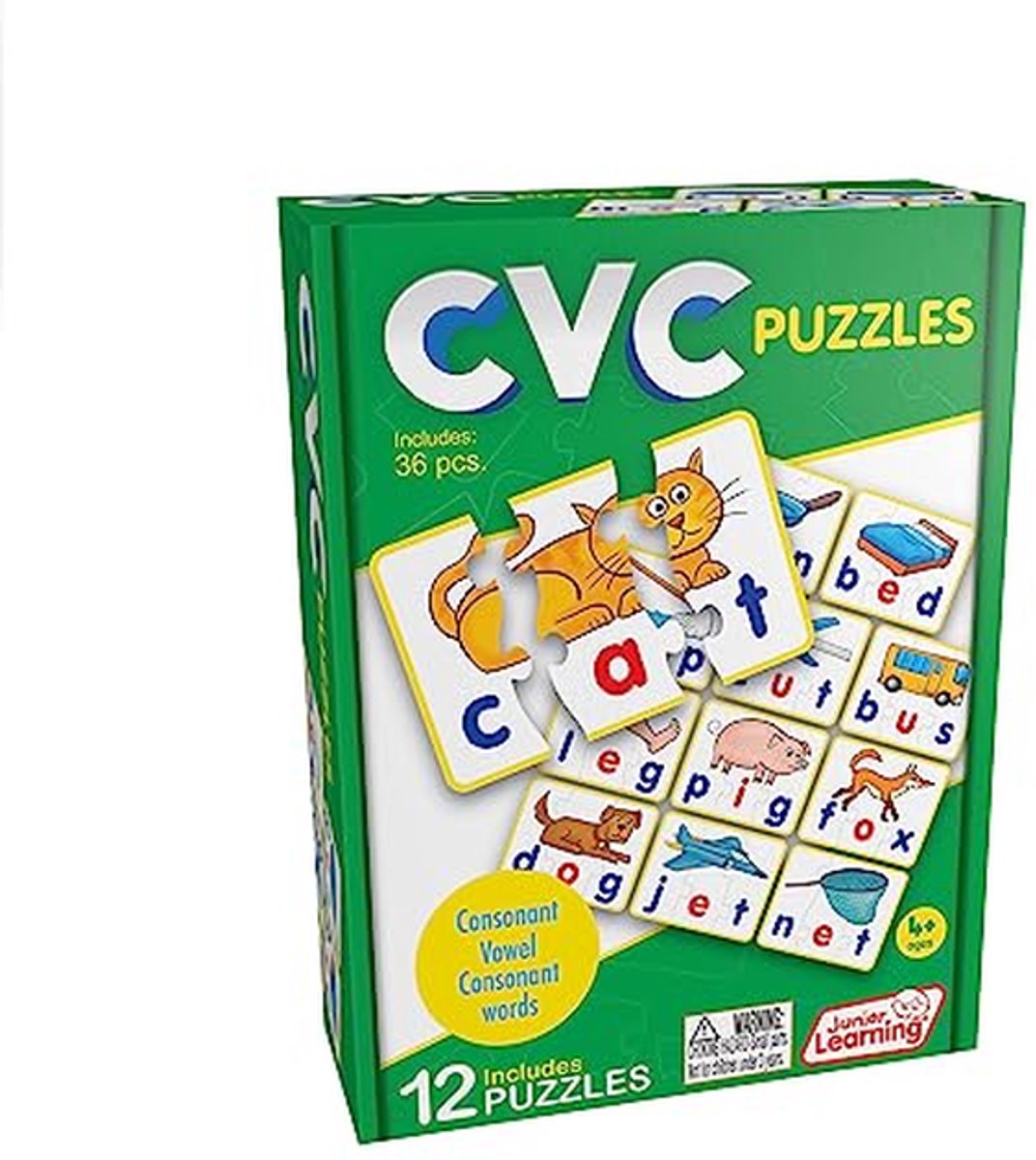 Leerpuzzels - Woordpuzzels CVC - Letters Leren - Zelfcorrigerend - 12 Sets - Groen