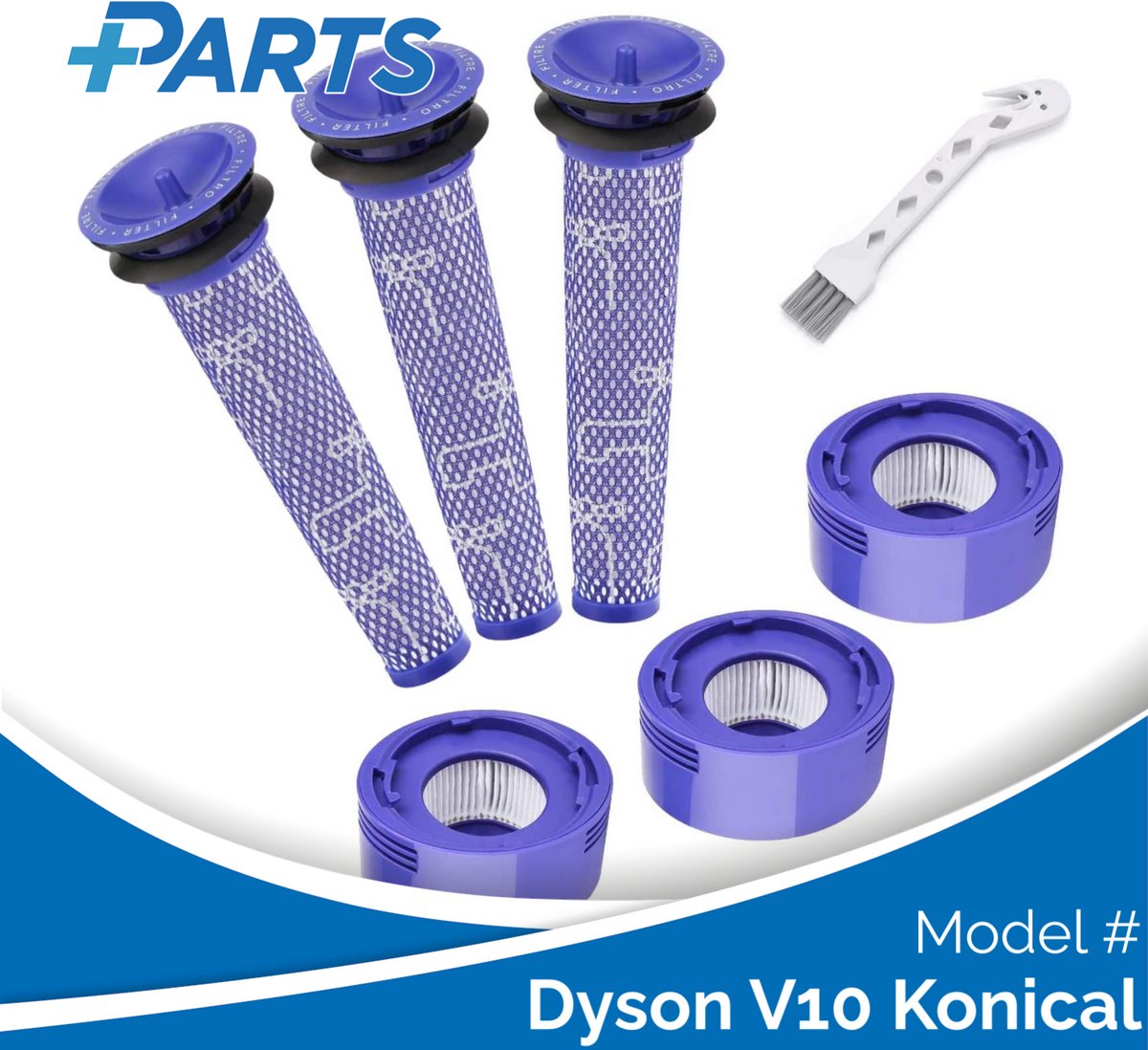 Dyson V10 Konical Filters (7 Stuks, Plus.Parts® alternatief voor 965661-01 / 967478-01)