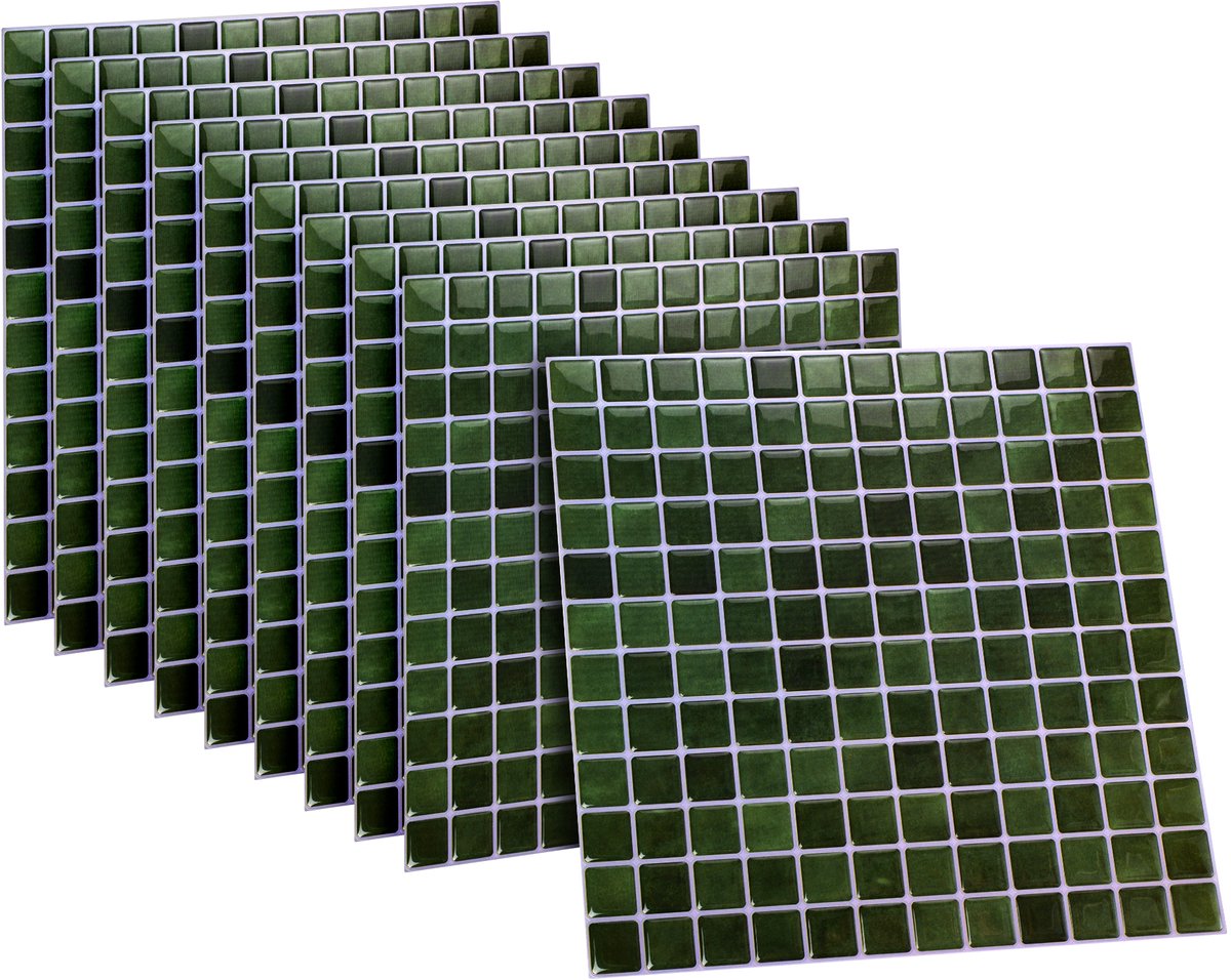 Dekorix plaktegels - Set van 10 zelfklevende tegels - Tegelstickers - Keuken - Badkamer - 23.5*23.5cm - Groen