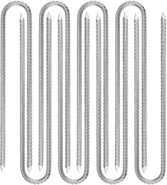 Dailygoods- Grondankers U-vormig 30 cm - Stabiele Haringen - Verzinkt - Stormbestendig - Set van 8 - Geschikt voor Trampoline/Camping - Tentharingen