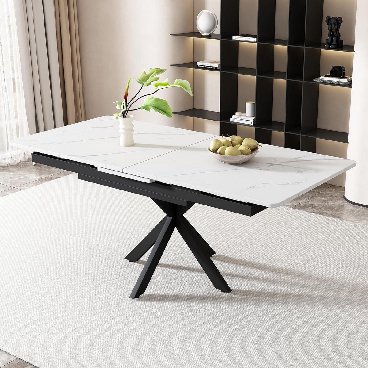 Eettafel - Eetkamertafel - Gezellig Tafelen - Uitschuifbaar Design - 180 cm - Zwart Wit