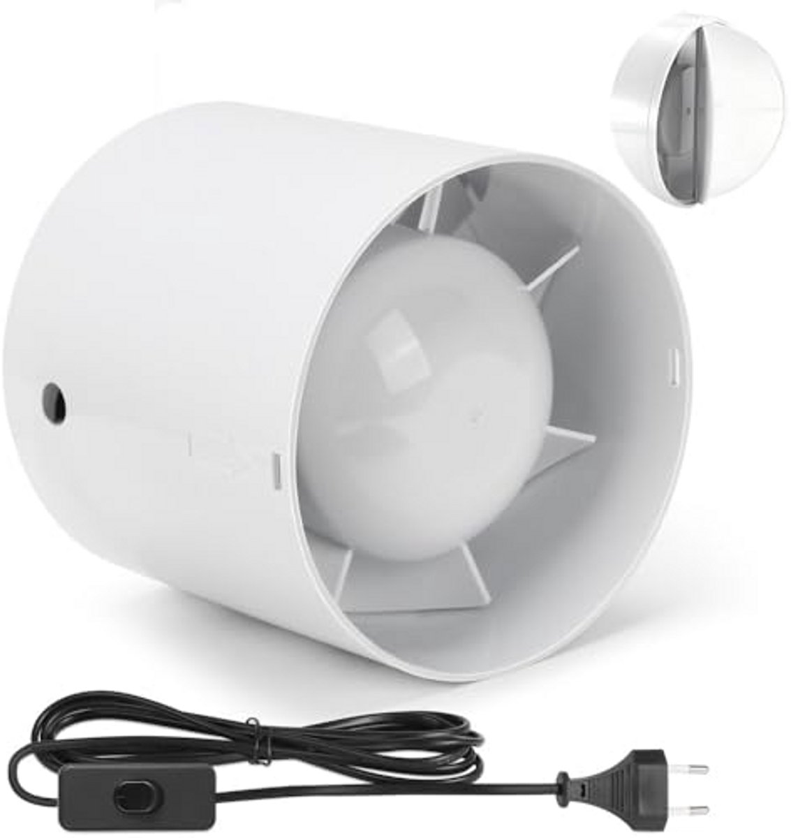 Afzuigventilator - Kanaalventilator - Lucht Afvoeren - Met Terugslagklep - 100 mm - Wit