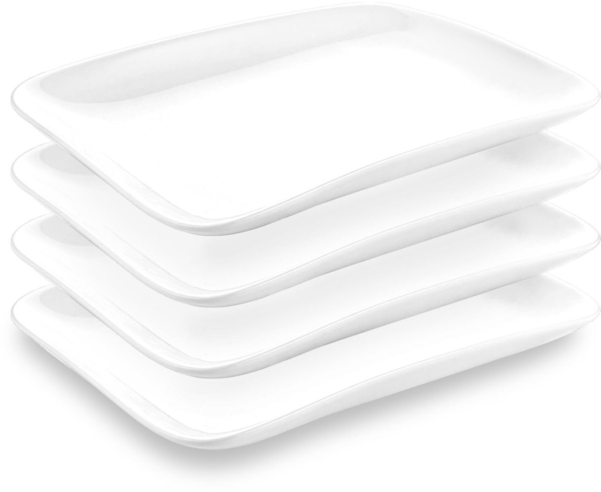 Dailygoods- Serveerborden Set van 4 - Porselein - Rechthoekig - Magnetron-/Vaatwasser-/Oven-/Vriesbestendig - Stapelbaar - 25,5 x 17,4 x 3 cm - Serveerplaten
