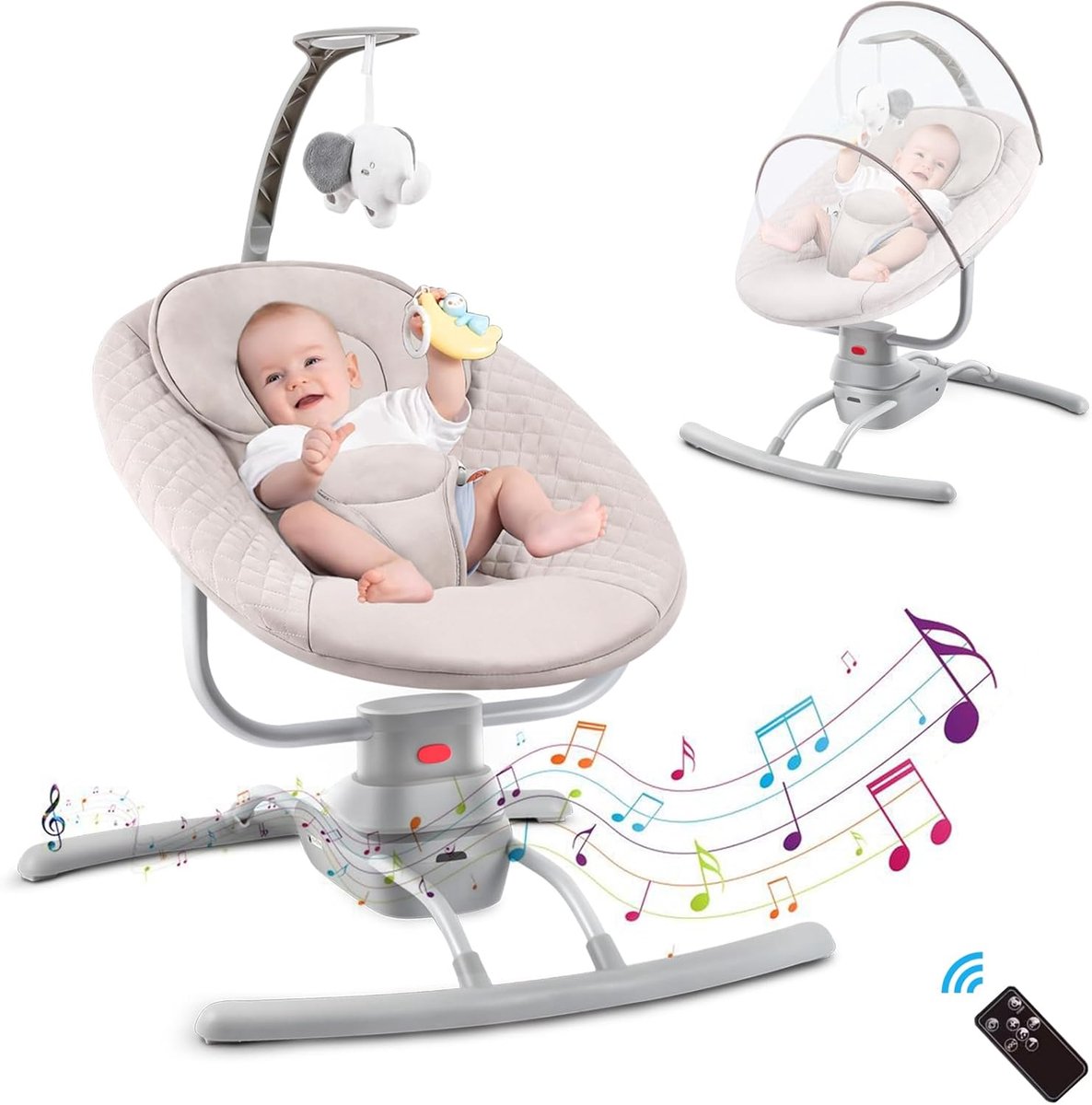 Elektrische Babywip - Babyschommel - Baby Ontspannen - Zachte Microschommeling - 0-10 kg - Grijs