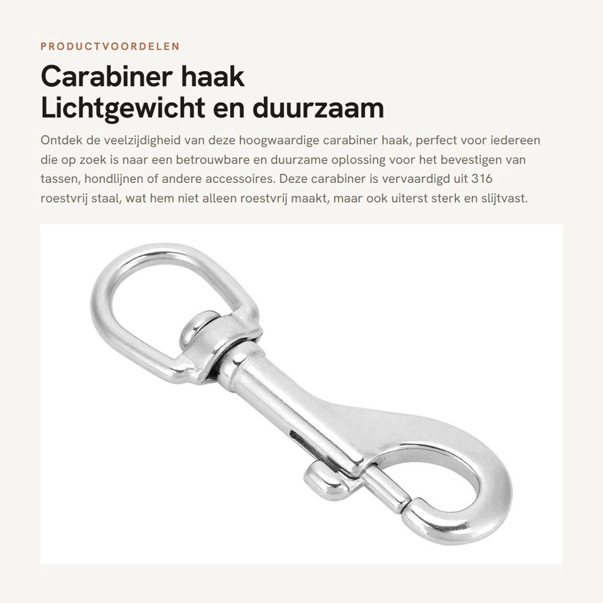 Dailygoods- Karabijnhaak 316 Roestvrij Staal - Draaibare Clip - Duikhaak - Multifunctioneel - Slijtvast - Lichtgewicht Ontwerp - Haak