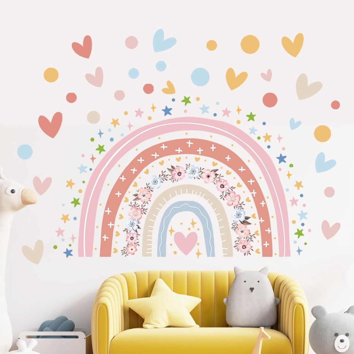 Dailygoods- Muursticker Groot - 2 Vellen Regenboog - Wanddecoratie Slaapkamer - Aquarel Muurstickers - PVC Materiaal - Diverse Kleuren