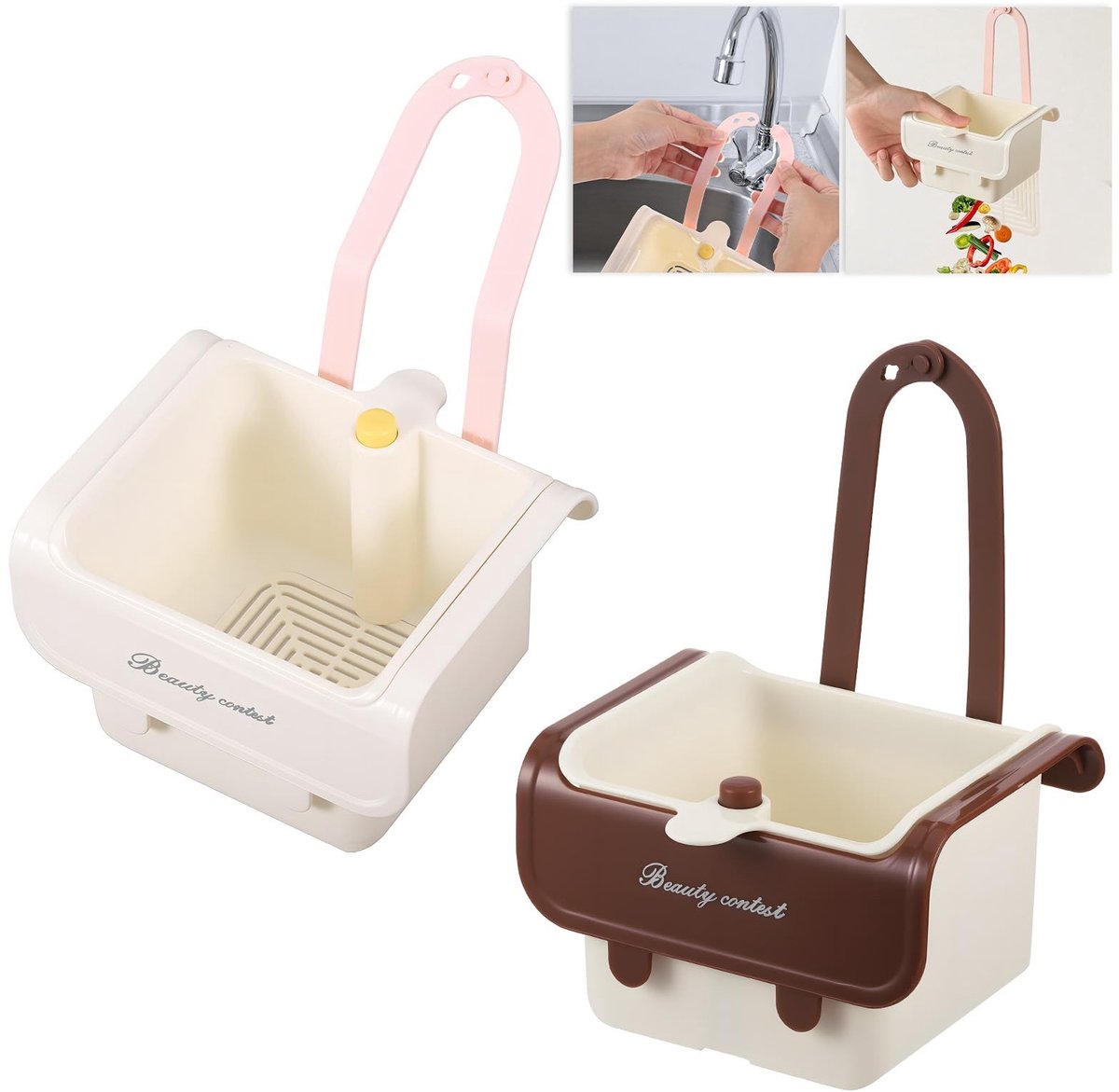 Dailygoods- Gootsteenzeef 2x - Zelfreinigend design - Handsfree - Kunststof - 12x10,5x9 cm - Voor keukenaccessoires - Afvalzeef
