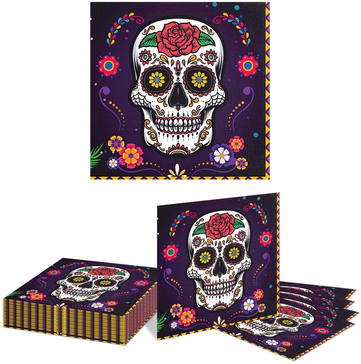 Papieren servetten 24 stuks - bloemen schedels - feestelijk design - ideaal voor jouw feest - ShopVlot