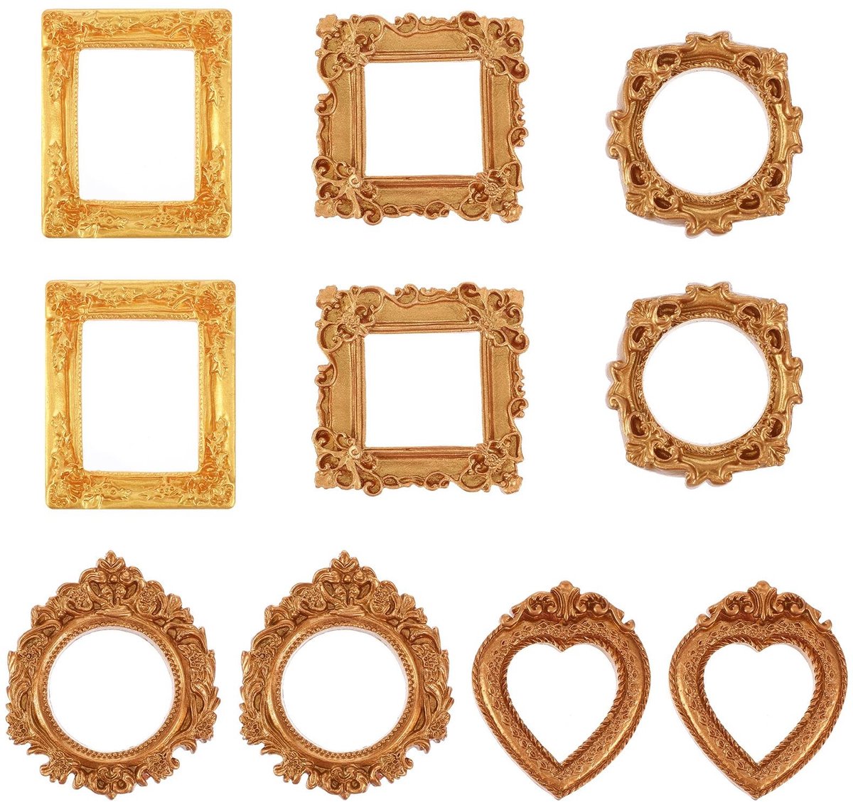 Dailygoods- Fotolijsten Mini Vintage - 10 Stuks - Antieke Hars - Rechthoekig - Muur/Tafel Display - Decoratie Bruiloft/Kerst - Sieradenlijst